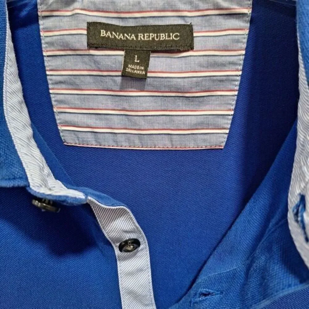 Banana Republic Polo Short Sleeve For Men Classic Cut Size L Royal Blue Embroide